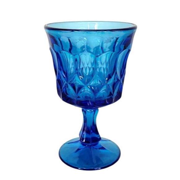 Vintage MCM Noritake Perspective Blue Glass Footed Wine Water Juice Four Goblets - Picture 8 of 11